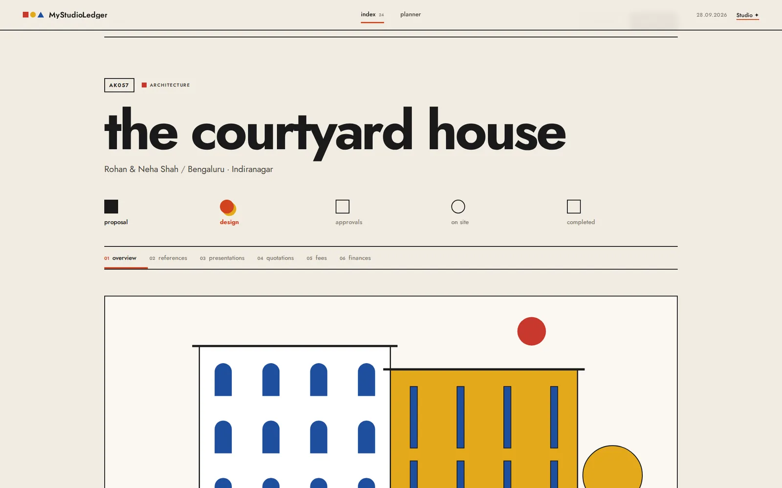 A project page with its code, stage scale and cover drawing